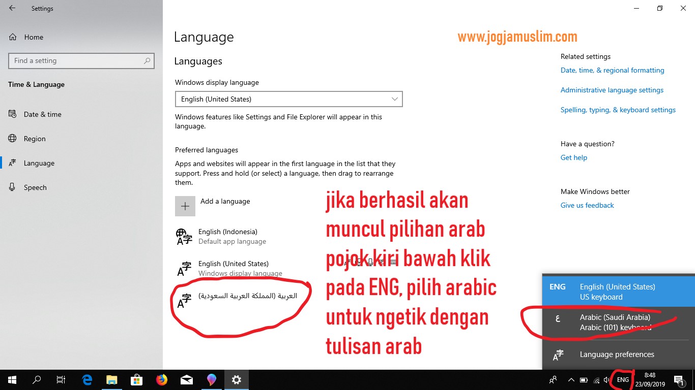 Berhasil Instal teks arab window 10